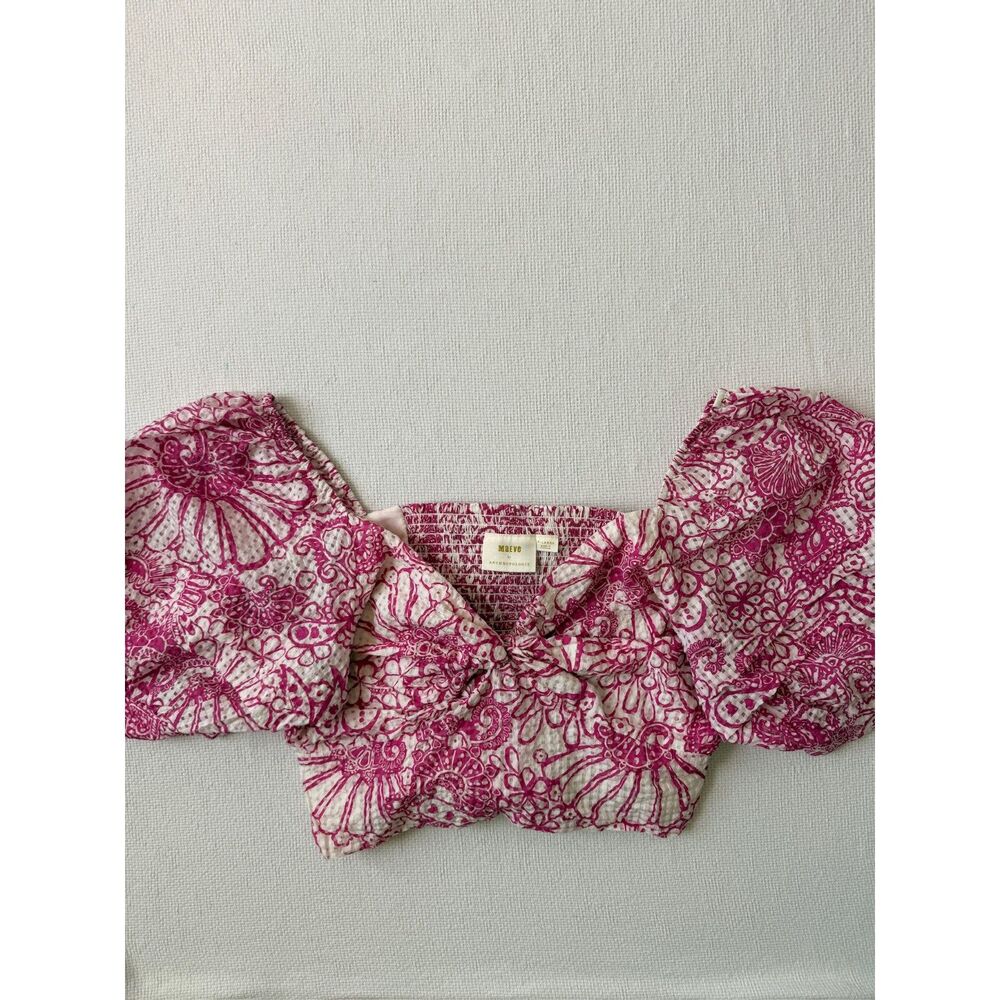 Maeve Anthropologie Pink Floral Puff Sleeve XL Tie Back brunch summer girly - Picture 2 of 9
